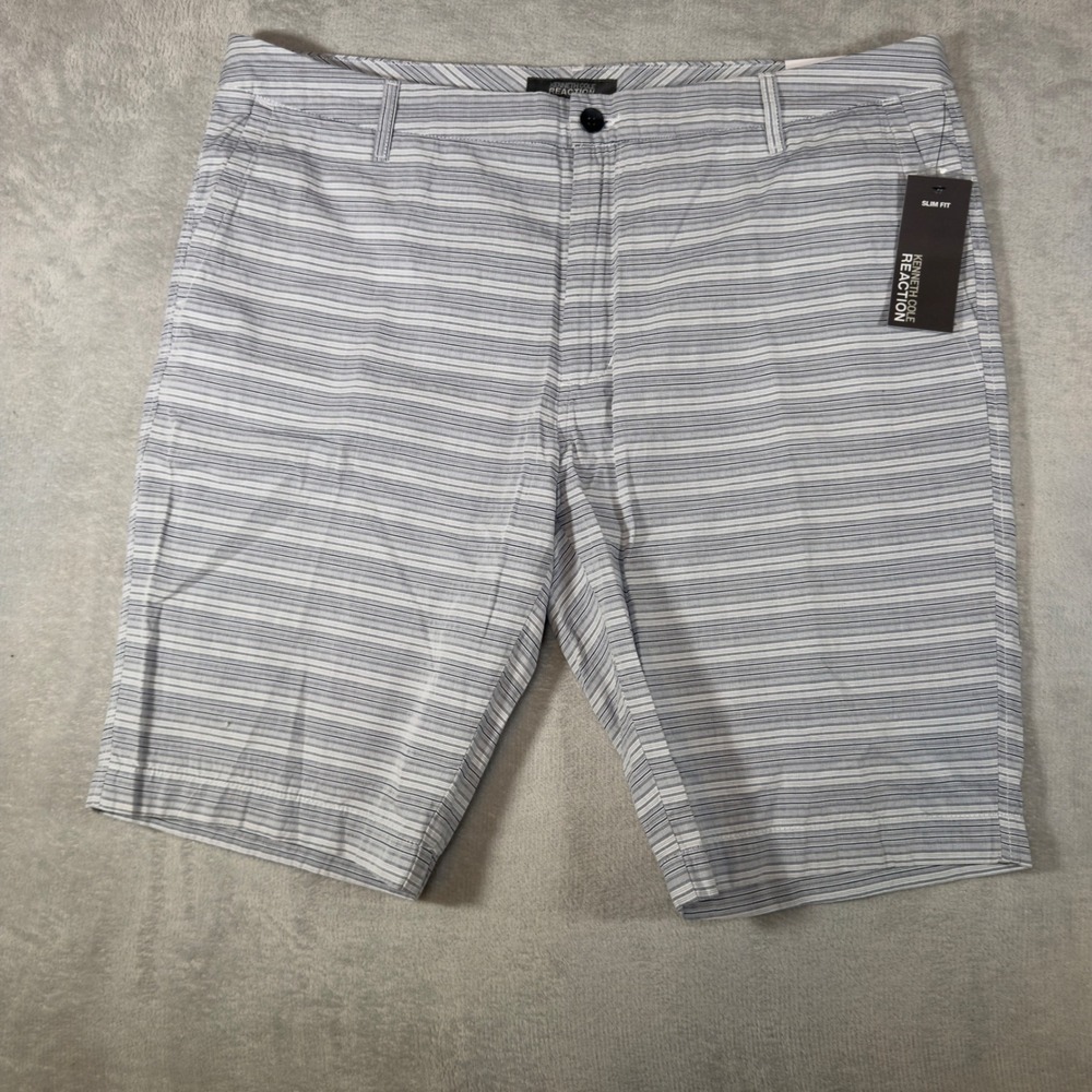 Kenneth Cole Reaction Mens Slim Fit‎ Striped Shorts Indigo Combo Size 38 NWT